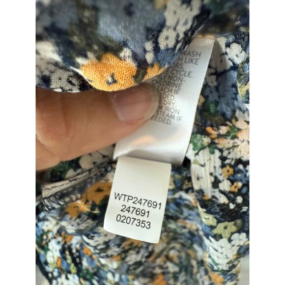 NWT J. Jill Smocked Relaxed Rayon Blouse Navy Blue Sm Wildflowers Womens Large - Picture 8 of 11